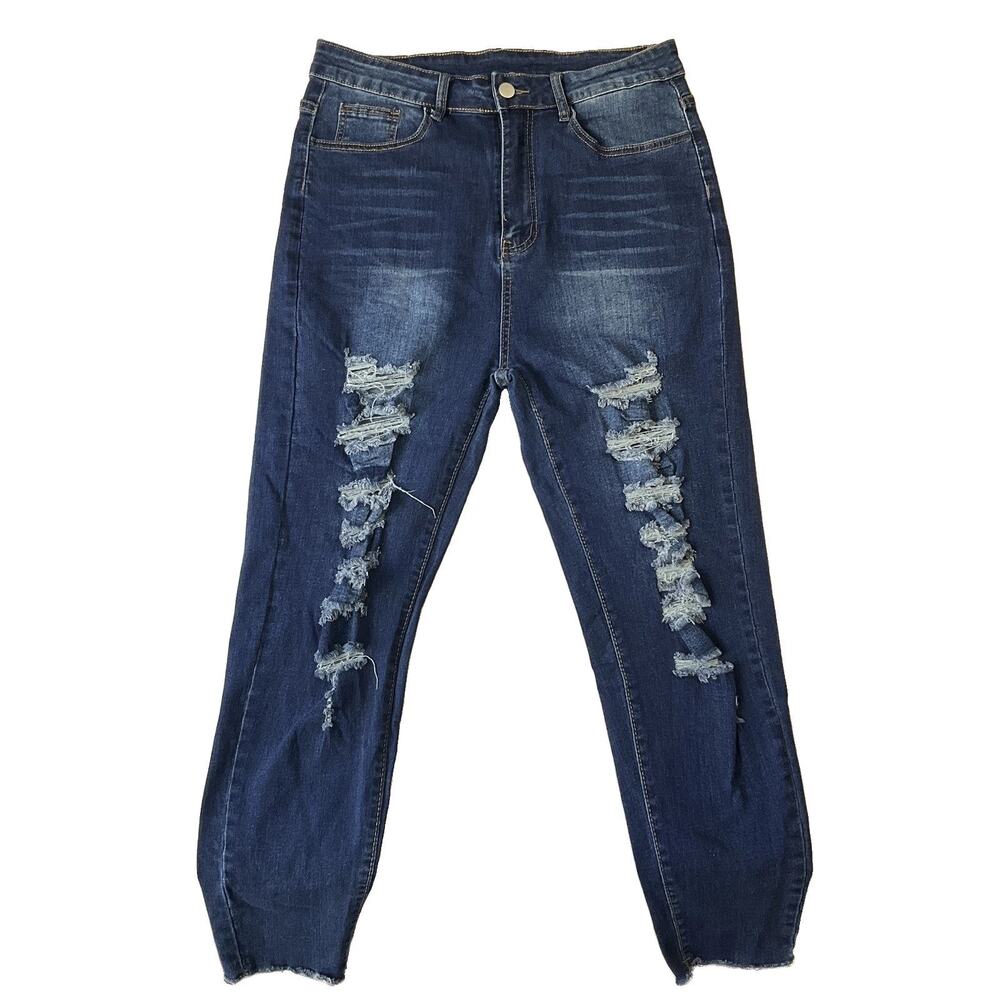 SHEIN Women Jeans 0XL Blue Denim Distressed Raw Hem 25" Inseam Stretch 32” Waist
